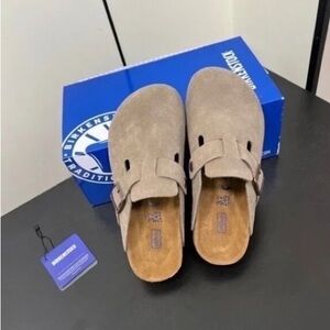Birkenstock Boston Clogs Suede Leather Taupe